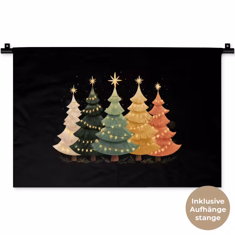 Kerstbomen - Kleurrijk - Lichtjes - Ster Wandkleed katoen klein -t3d_DE