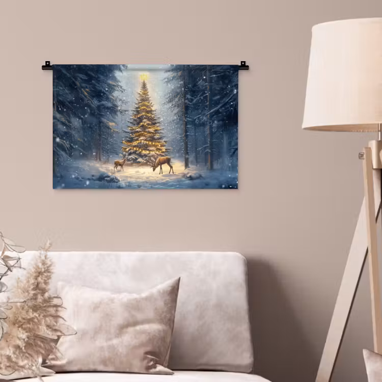 Kerstlicht - Woud - Hert - Donker Wandkleed katoen klein -sfeer4