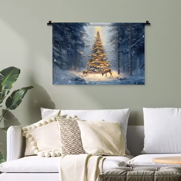 Kerstlicht - Woud - Hert - Donker Wandkleed katoen klein -sfeer7