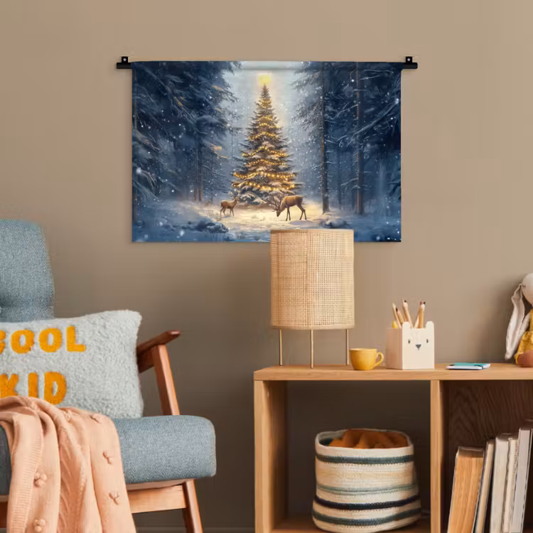 Kerstlicht - Woud - Hert - Donker Wandkleed katoen klein -wsfeer4_kind