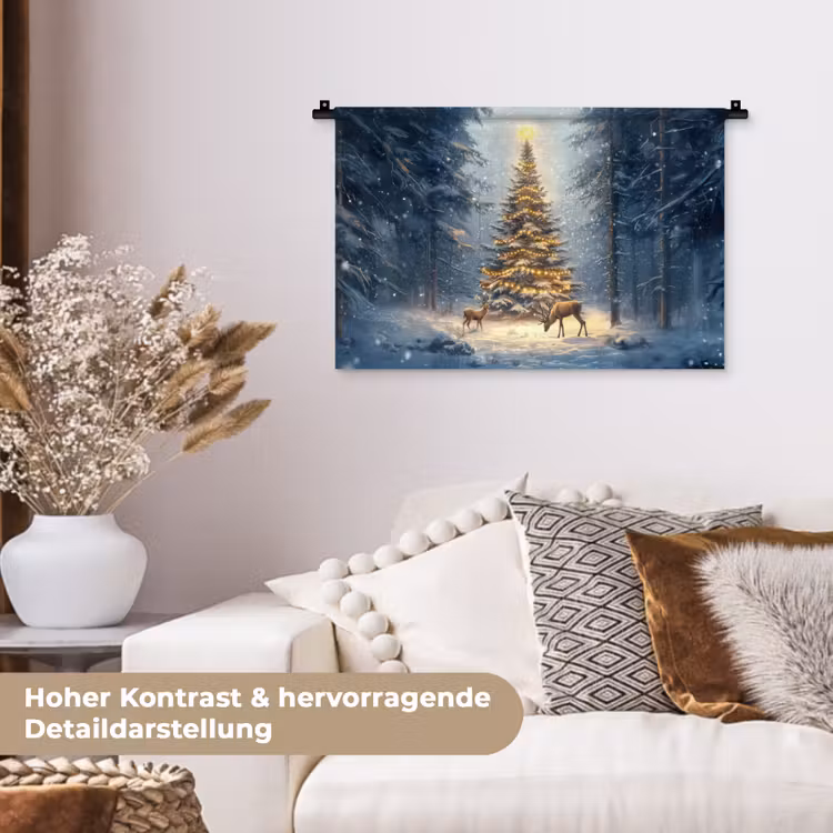 Kerstlicht - Woud - Hert - Donker Wandkleed katoen klein -tsfeer1_DE