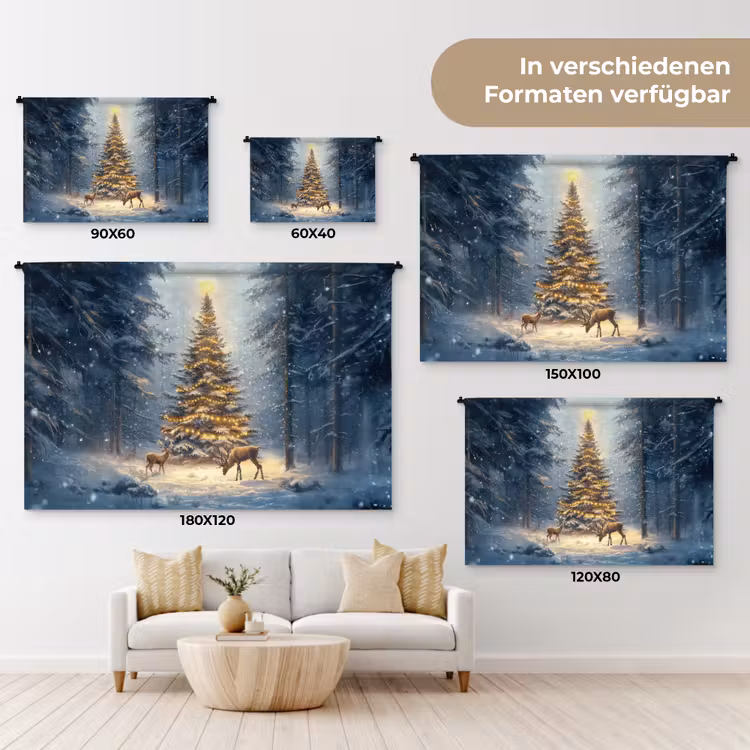 Kerstlicht - Woud - Hert - Donker Wandkleed katoen klein -tsfeer8_DE