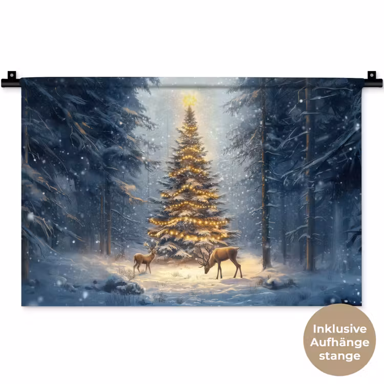 Kerstlicht - Woud - Hert - Donker Wandkleed katoen klein -t3d_DE