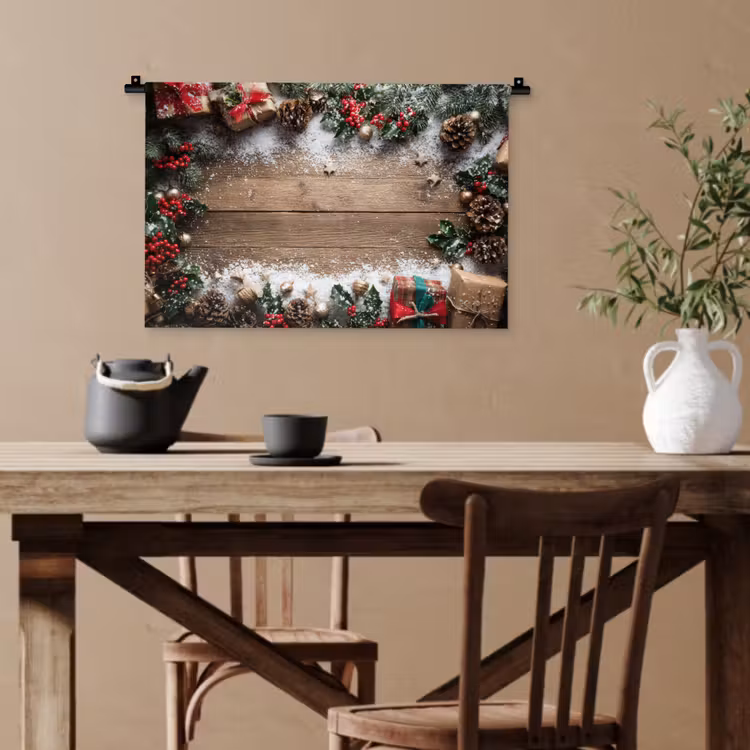 Kerstdecoratie - Geschenken - Hout - Veelkleurig Wandkleed katoen klein -sfeer6