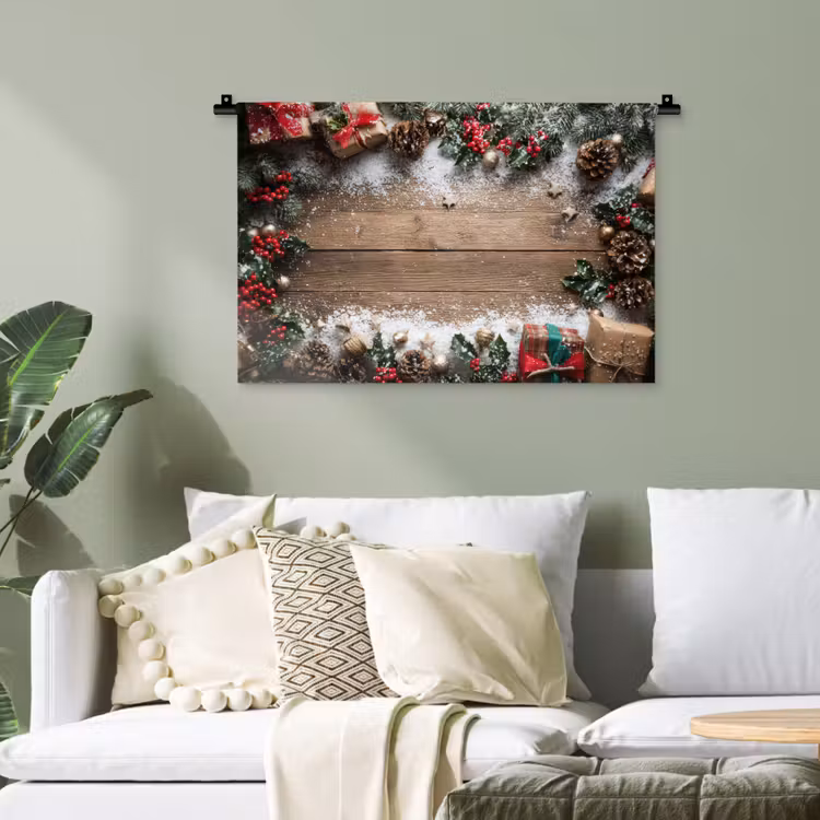 Kerstdecoratie - Geschenken - Hout - Veelkleurig Wandkleed katoen klein -sfeer7