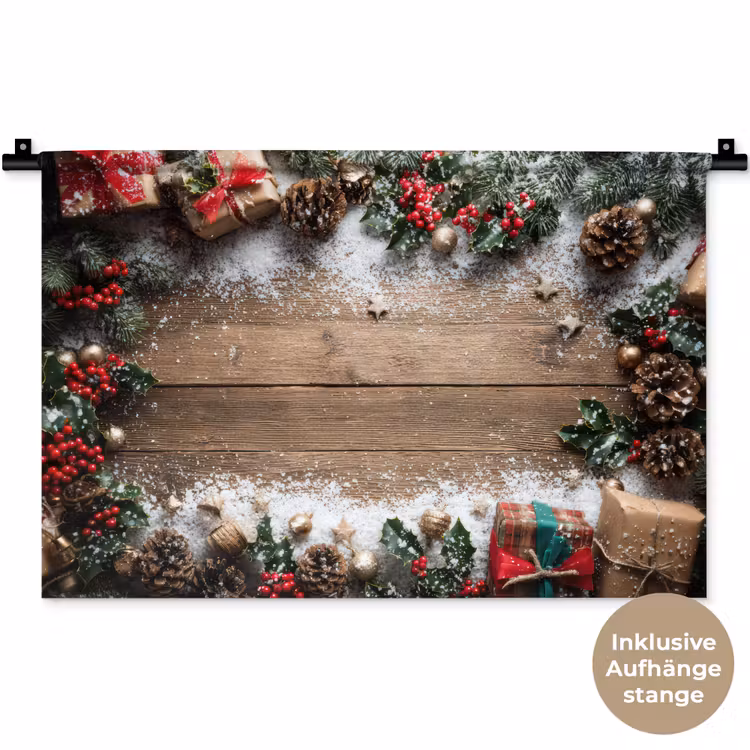 Kerstdecoratie - Geschenken - Hout - Veelkleurig Wandkleed katoen klein -t3d_DE