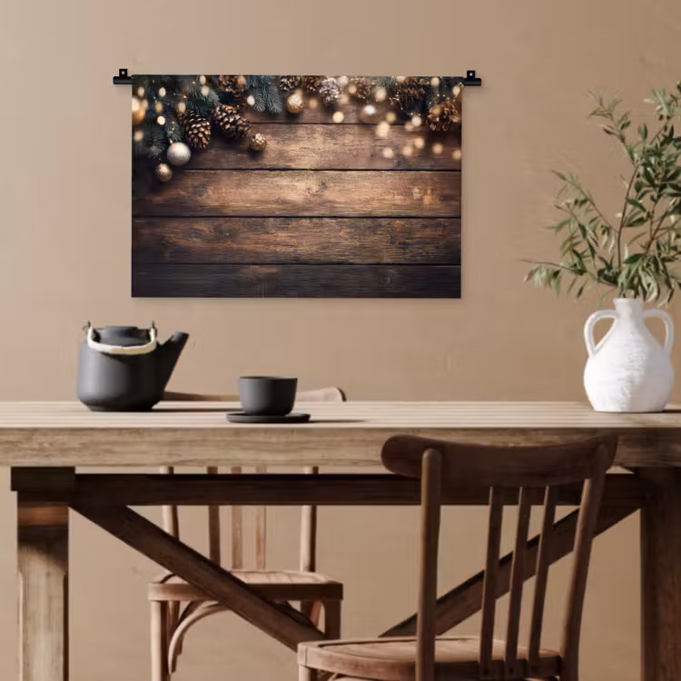 Kerstdecoratie - Houten - Dennenappel - Bruin Wandkleed katoen klein -sfeer6