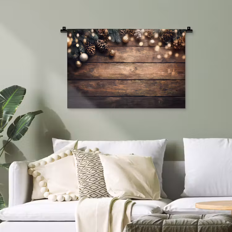 Kerstdecoratie - Houten - Dennenappel - Bruin Wandkleed katoen klein -sfeer7