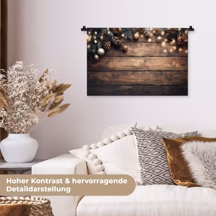 Kerstdecoratie - Houten - Dennenappel - Bruin Wandkleed katoen klein -tsfeer1_DE