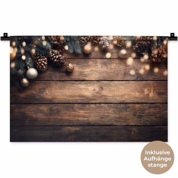 Kerstdecoratie - Houten - Dennenappel - Bruin Wandkleed katoen klein -t3d_DE
