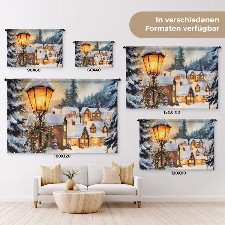 Kerstdorp - Huizen - Sneeuw - Kerst Wandkleed katoen klein -tsfeer8_DE