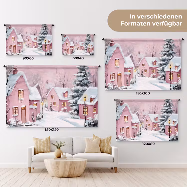 Kerstdorp - Roze - Winter - Sneeuw - Huizen Wandkleed katoen klein -tsfeer8_DE