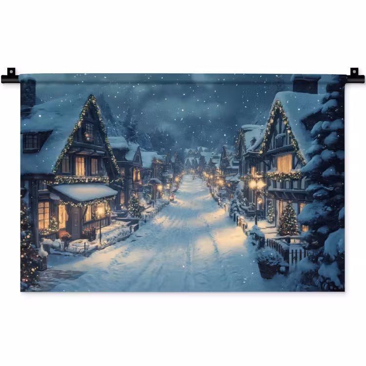 Kerstdorp - Kerst - Sneeuw - Winter Wandkleed katoen klein -zz3d
