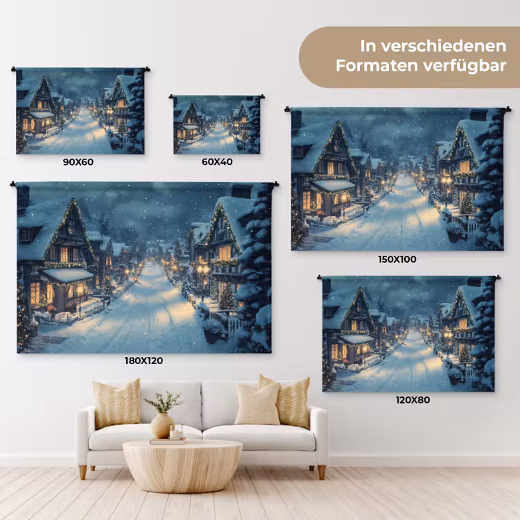 Kerstdorp - Kerst - Sneeuw - Winter Wandkleed katoen klein -tsfeer8_DE