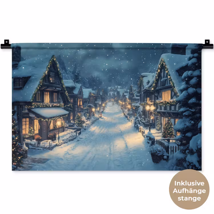 Kerstdorp - Kerst - Sneeuw - Winter Wandkleed katoen klein -t3d_DE