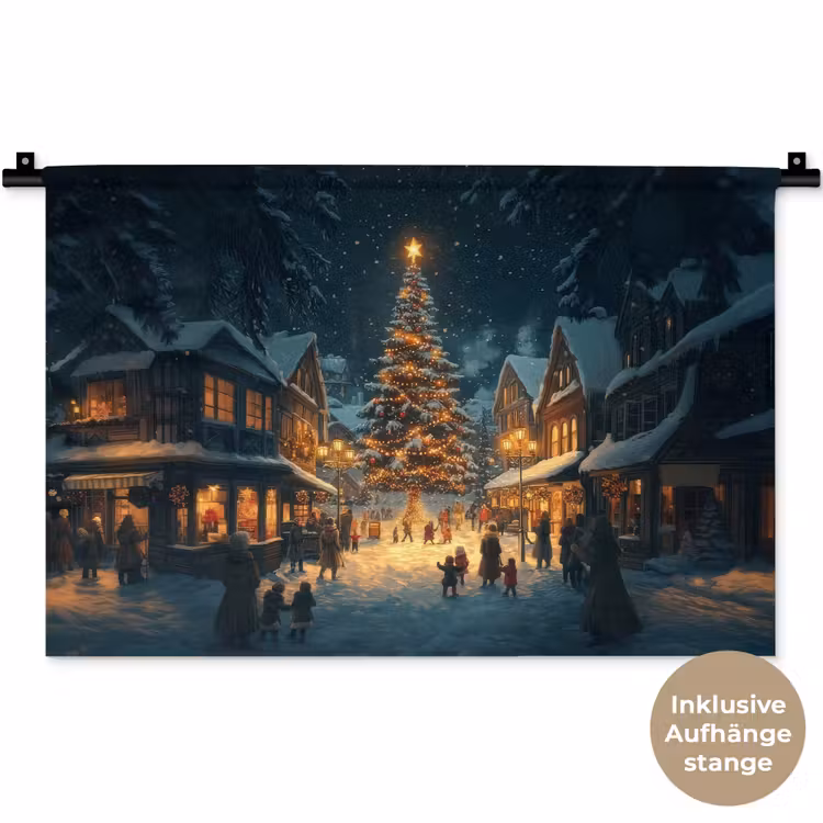 Kerstfeest - Dorp - Donker Wandkleed katoen klein -t3d_DE