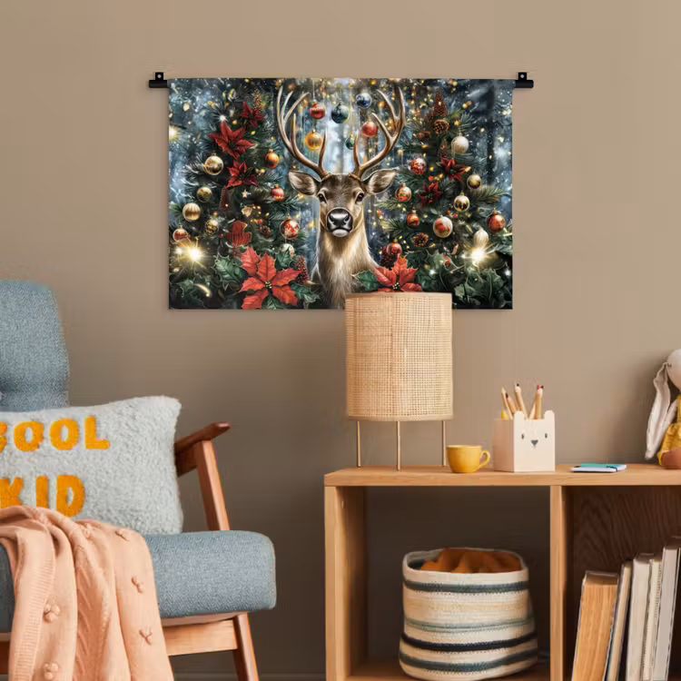 Kerstfeest - Dennenbos - Rood Wandkleed katoen klein -wsfeer4_kind