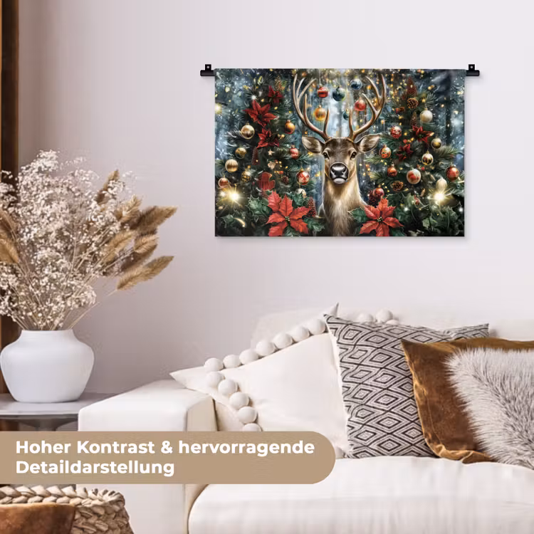 Kerstfeest - Dennenbos - Rood Wandkleed katoen klein -tsfeer1_DE