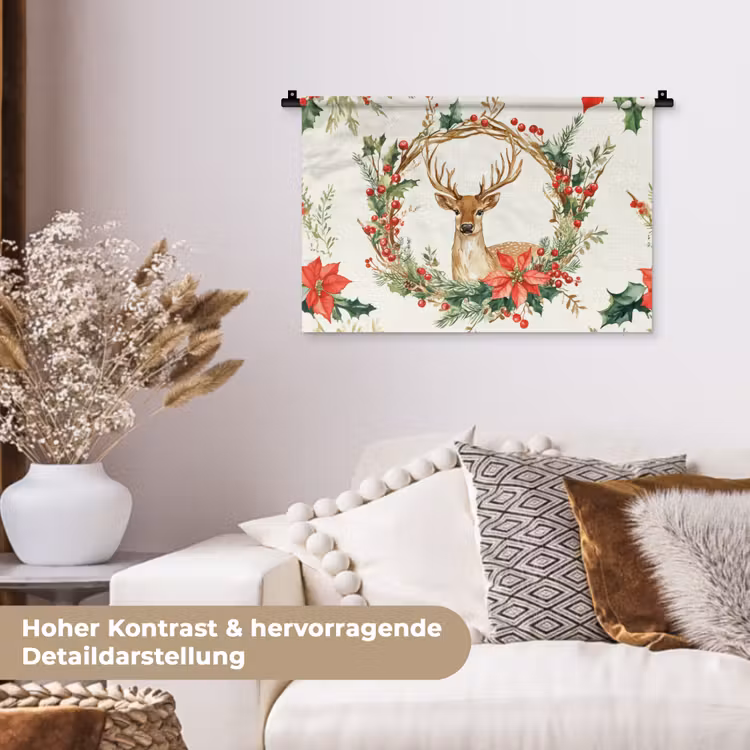 Kerstkrans - Hert - Hulst - Rood Wandkleed katoen klein -tsfeer1_DE