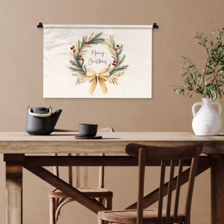 Kerstkrans - Kerst - Goud - Beige Wandkleed katoen klein -sfeer6
