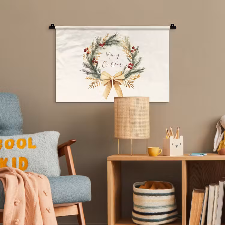 Kerstkrans - Kerst - Goud - Beige Wandkleed katoen klein -wsfeer4_kind