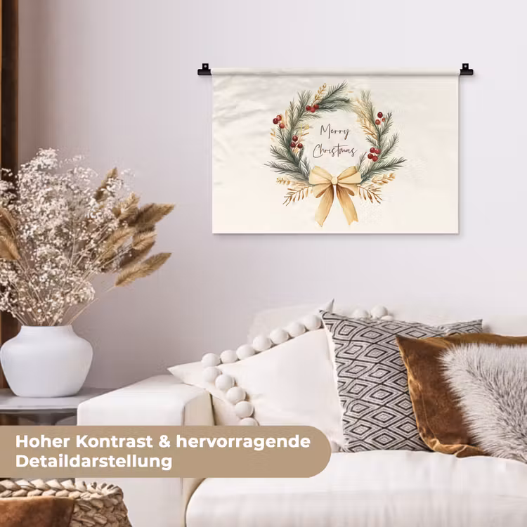 Kerstkrans - Kerst - Goud - Beige Wandkleed katoen klein -tsfeer1_DE