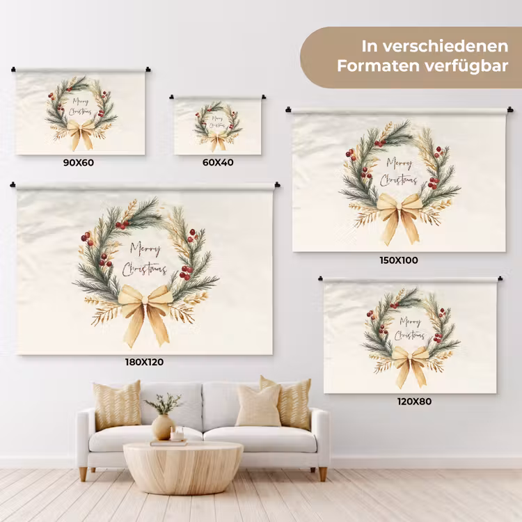 Kerstkrans - Kerst - Goud - Beige Wandkleed katoen klein -tsfeer8_DE