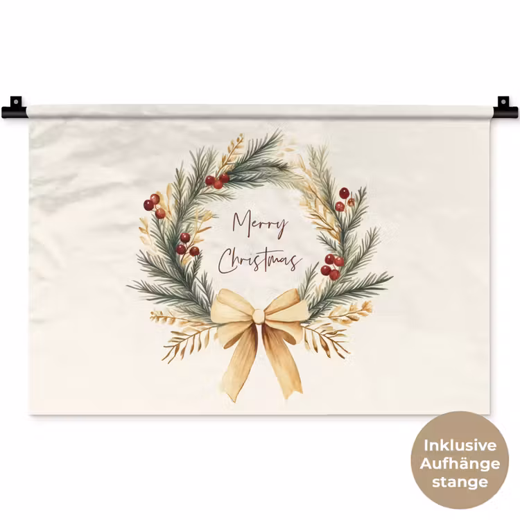 Kerstkrans - Kerst - Goud - Beige Wandkleed katoen klein -t3d_DE