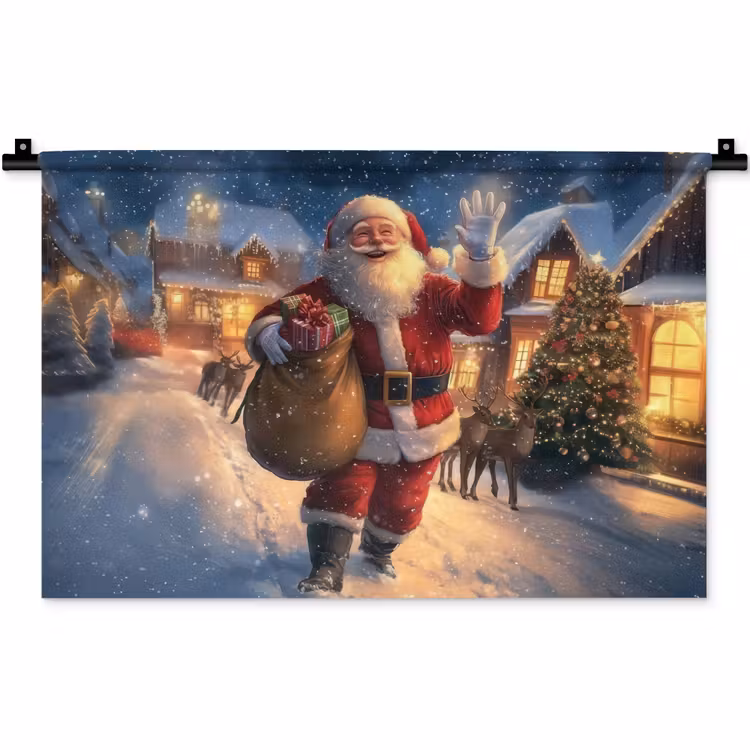 Kerstman - Dorp - Hert - Donker Wandkleed katoen klein -zz3d