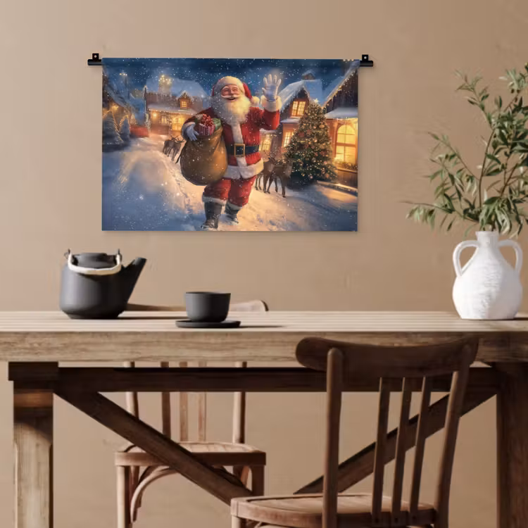 Kerstman - Dorp - Hert - Donker Wandkleed katoen klein -sfeer6