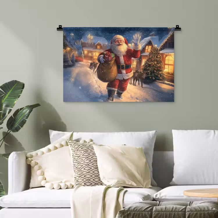Kerstman - Dorp - Hert - Donker Wandkleed katoen klein -sfeer7