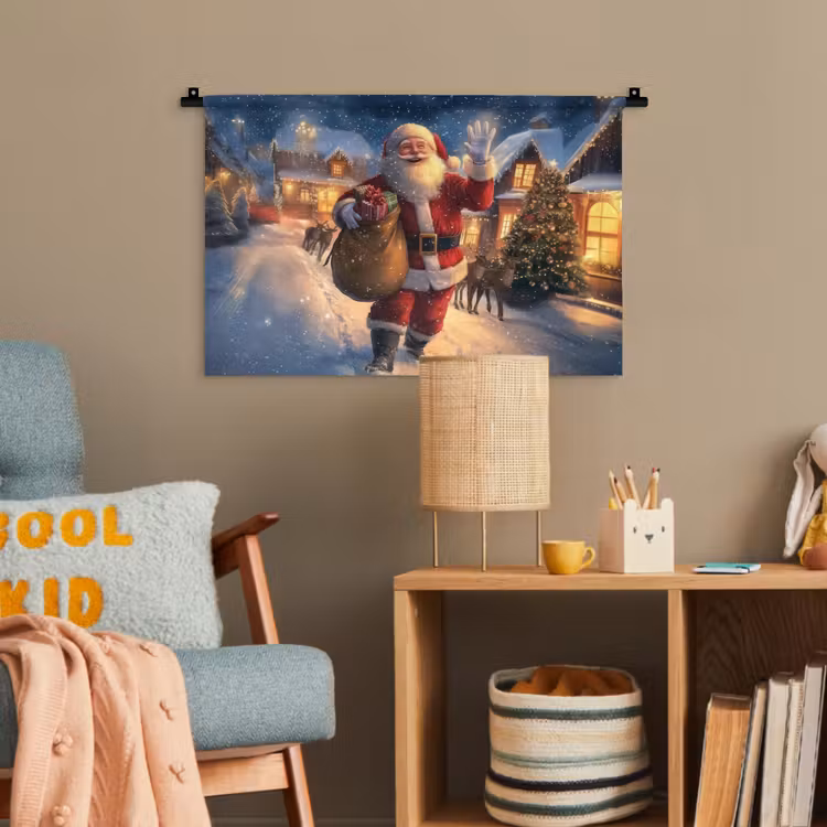 Kerstman - Dorp - Hert - Donker Wandkleed katoen klein -wsfeer4_kind