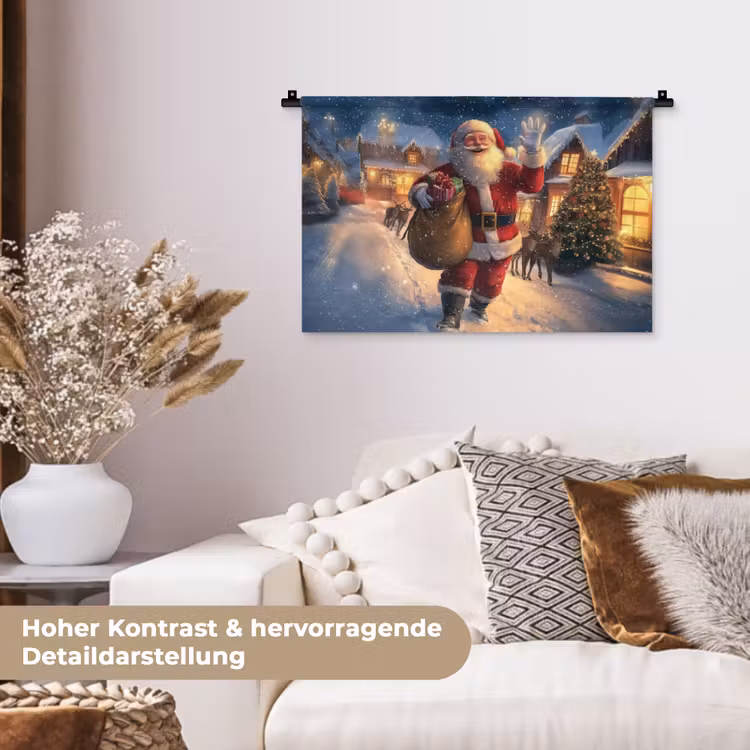 Kerstman - Dorp - Hert - Donker Wandkleed katoen klein -tsfeer1_DE