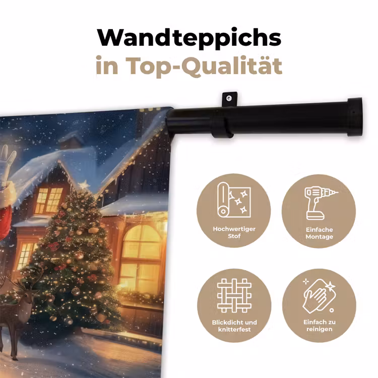 Kerstman - Dorp - Hert - Donker Wandkleed katoen klein -tsfeer2_DE