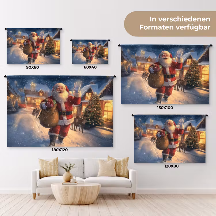 Kerstman - Dorp - Hert - Donker Wandkleed katoen klein -tsfeer8_DE