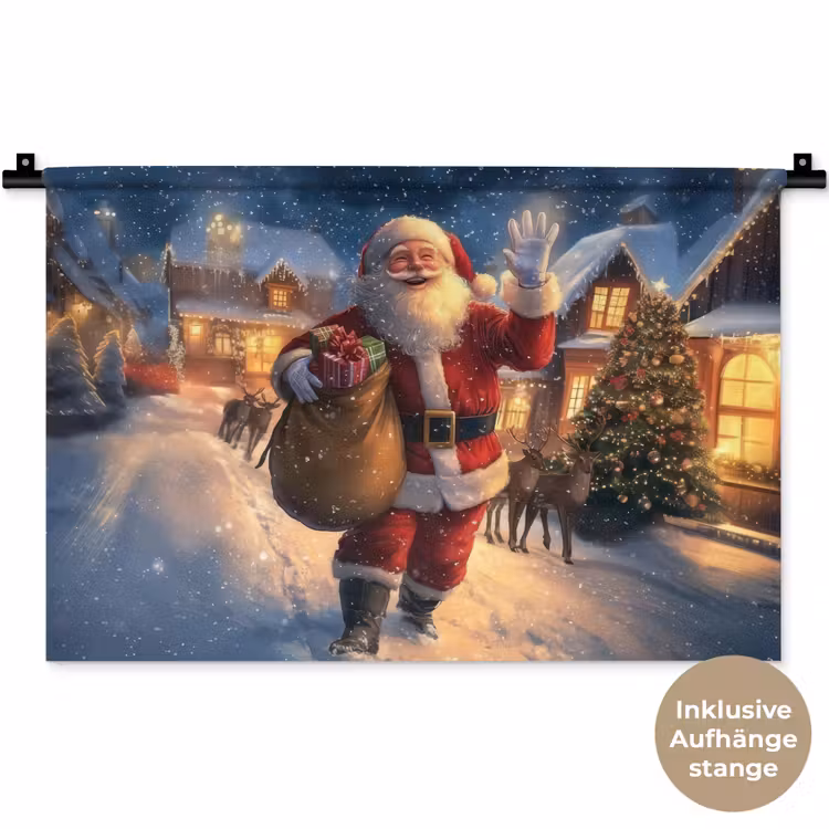 Kerstman - Dorp - Hert - Donker Wandkleed katoen klein -t3d_DE