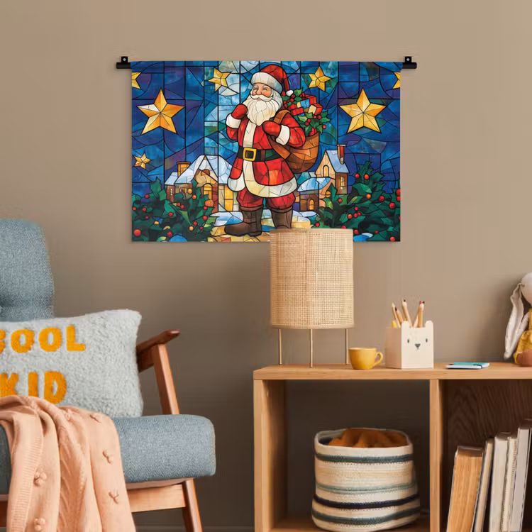 Kerstman - Glas - Kleurrijk Wandkleed katoen klein -wsfeer4_kind