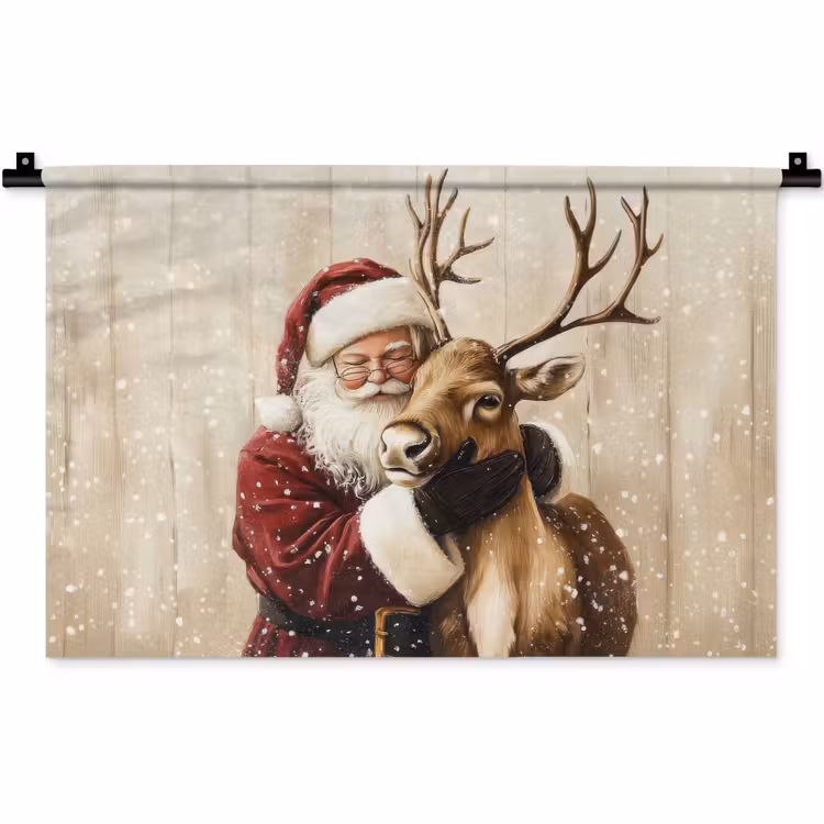 Kerstman - Rendier - Sneeuw - Kleurrijk Wandkleed katoen klein -zz3d