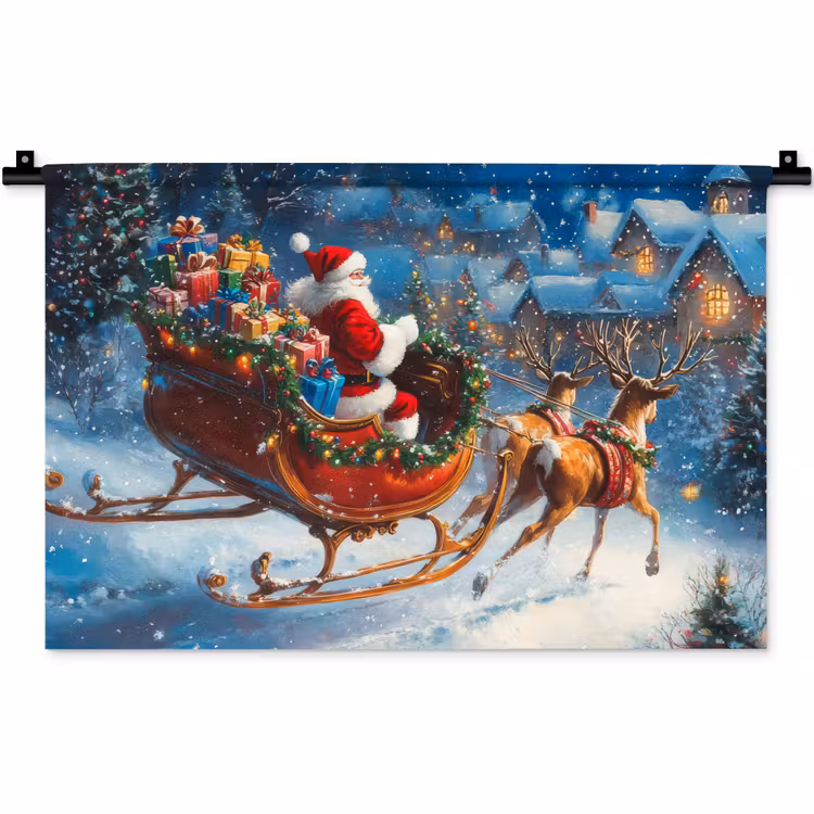 Kerstman - Rendier - Kerst - Sneeuw Wandkleed katoen klein -zz3d