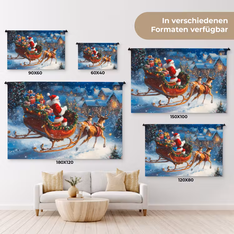 Kerstman - Rendier - Kerst - Sneeuw Wandkleed katoen klein -tsfeer8_DE