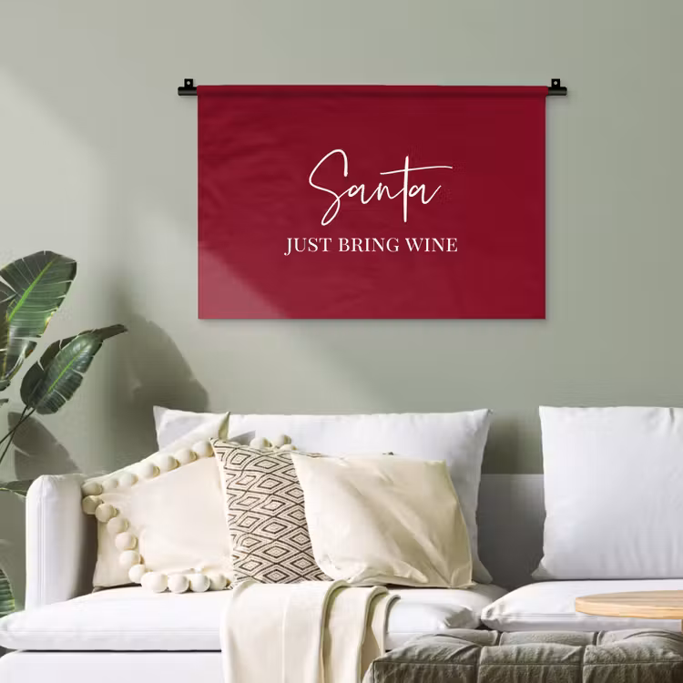 Santa - Wine - Rood - Kerst - Kerstman Wandkleed katoen klein -sfeer7