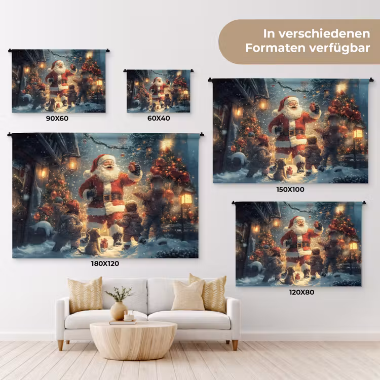 Kerstvreugde - Sneeuw - Kleurrijk Wandkleed katoen klein -tsfeer8_DE