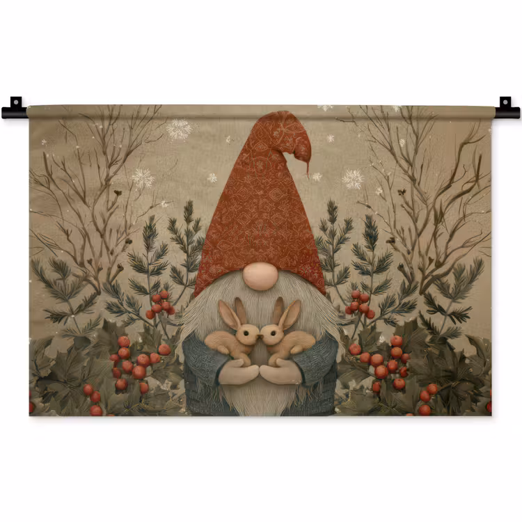 Kerstgnome - Konijntjes - Kleurrijk Wandkleed katoen klein -zz3d