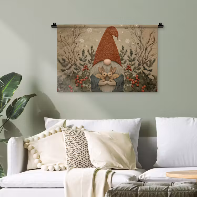 Kerstgnome - Konijntjes - Kleurrijk Wandkleed katoen klein -sfeer7