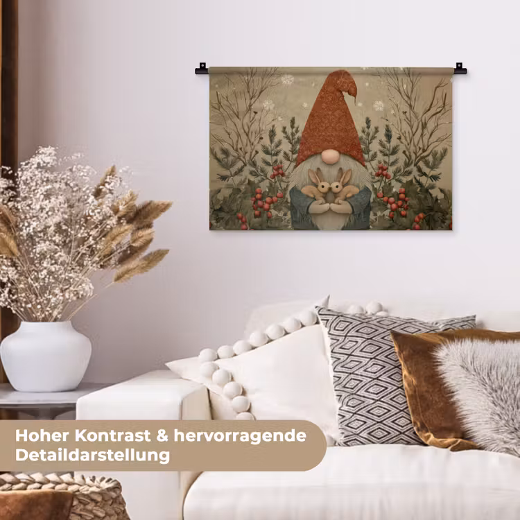 Kerstgnome - Konijntjes - Kleurrijk Wandkleed katoen klein -tsfeer1_DE