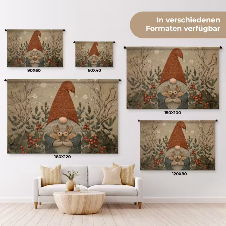 Kerstgnome - Konijntjes - Kleurrijk Wandkleed katoen klein -tsfeer8_DE