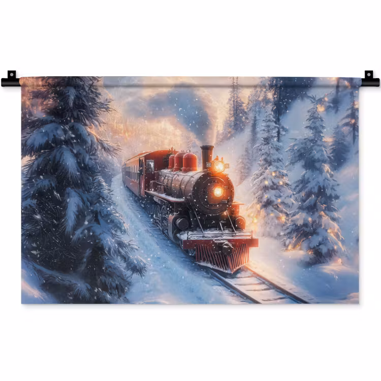 Kersttrein - Sneeuw - Winter - Kerst Wandkleed katoen klein -zz3d