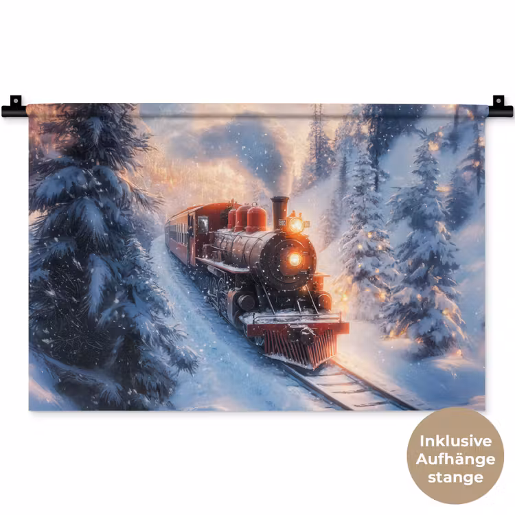 Kersttrein - Sneeuw - Winter - Kerst Wandkleed katoen klein -t3d_DE