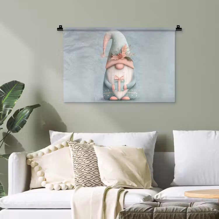 Kerstgnome - Cadeau - Groen Wandkleed katoen klein -sfeer7