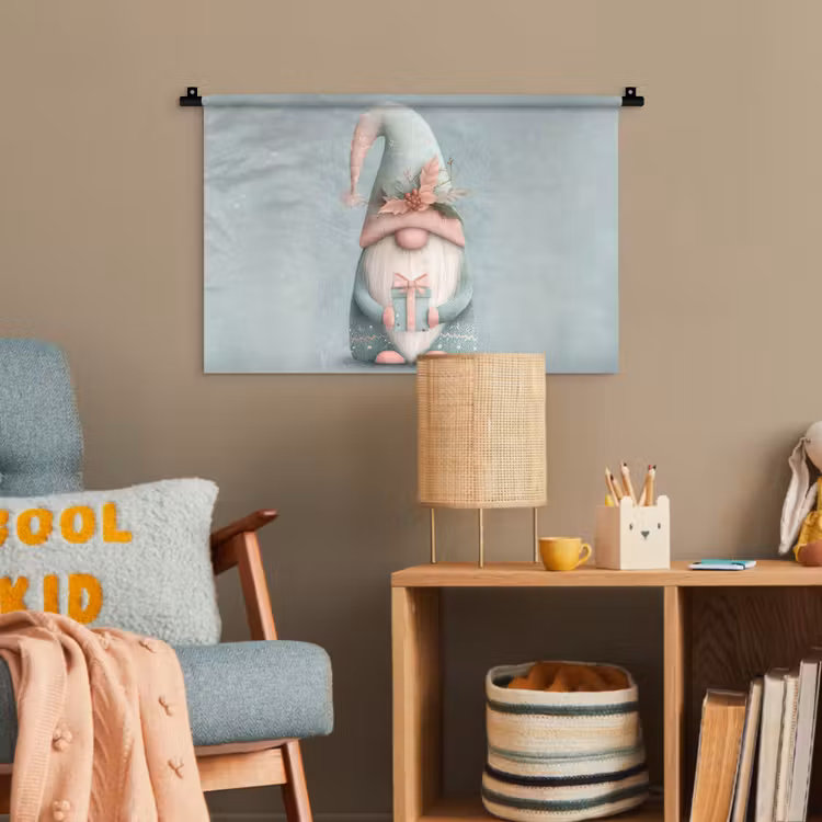 Kerstgnome - Cadeau - Groen Wandkleed katoen klein -wsfeer4_kind